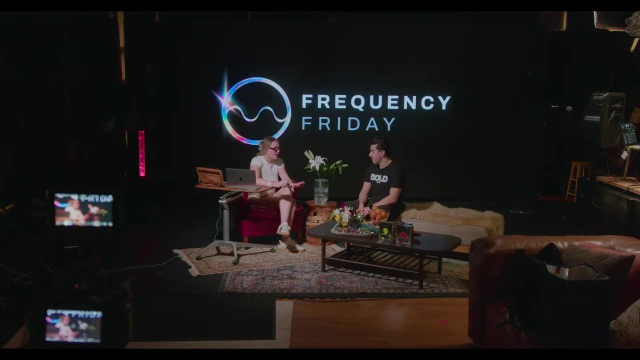 Taylor and a guest on the Frequency Friday Living Room set at Summit 68, Red Hook, Brooklyn